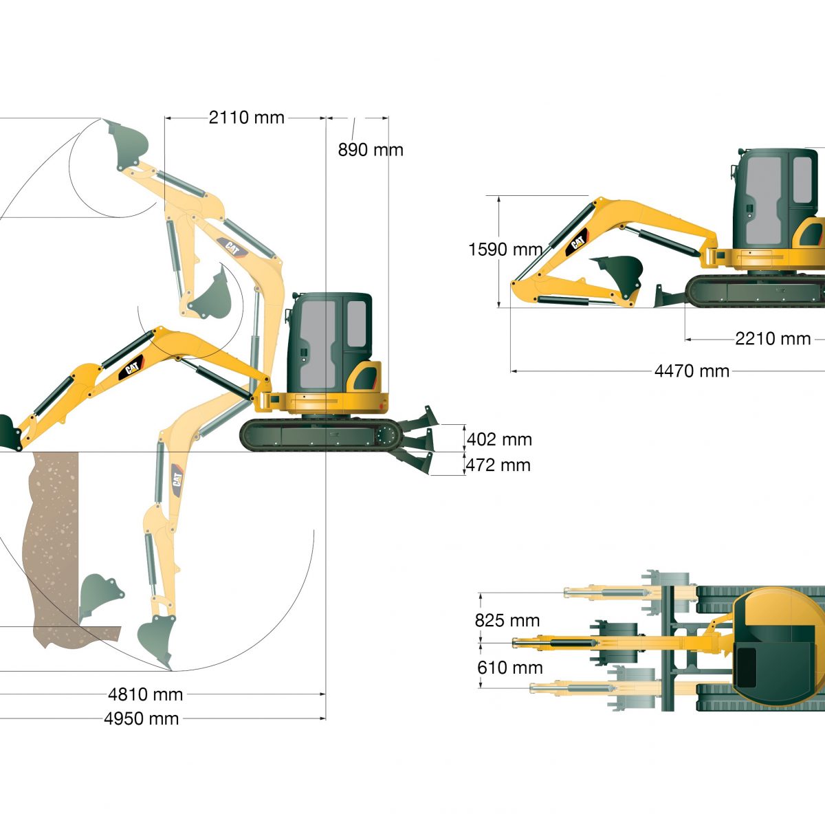 308E CR Mini Hydraulic Excavator with Swing Boom - Ezyquip Hire